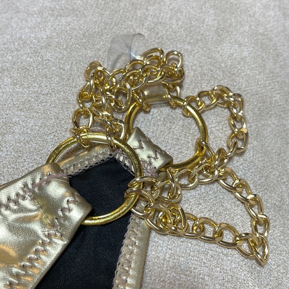 NWT (XS/S) Gold chain gold foil swim bottoms label MfitsS gold hoop circle sides - Picture 2 of 6